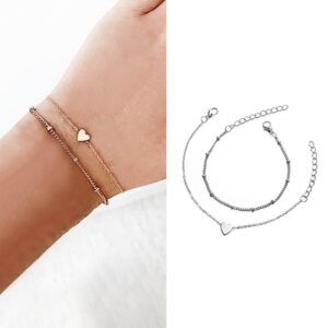 2 Sets Women Minimalist Small Love sharp Link Chain Bracelets, gold, silver