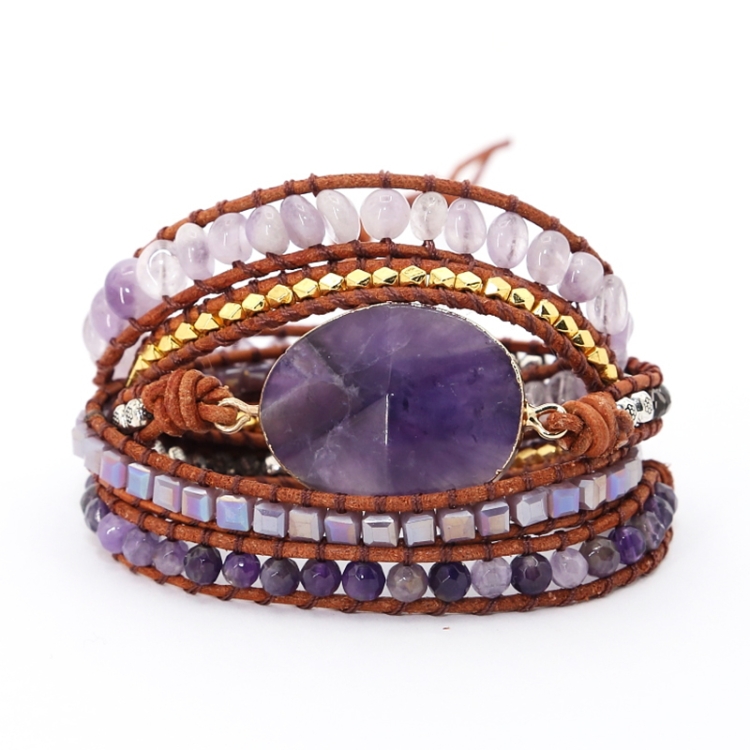 Women Handmade Boho Natural Amethyst Bracelet - Image 2