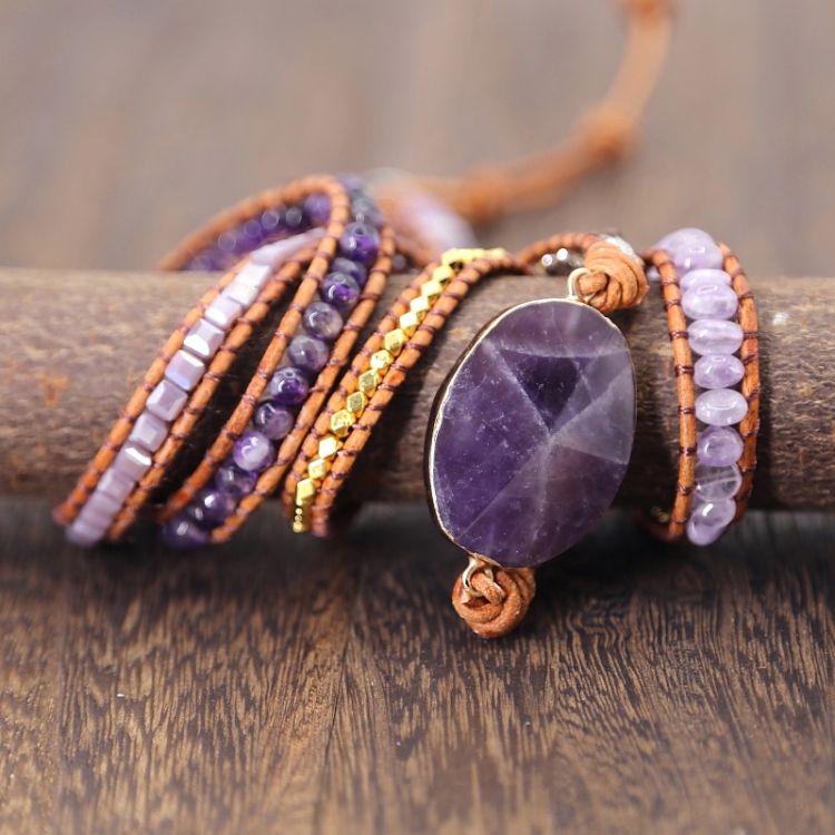Women Handmade Boho Natural Amethyst Bracelet - Image 4