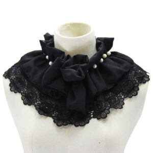 Women Beaded Chiffon Decorative Collar Flowers Folding Polo-neck Shawl Fake Collar