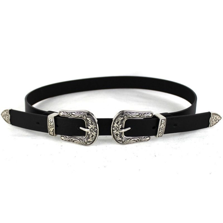 Women Black Leather Western Cowgirl Waist Metal Buckle Waistband New Hot, Gold single button black bottom, Gold double buckle black bottom, Silver single button black bottom, Silver double buckle black bottom, Widened gold double buckle black bottom... - Image 3