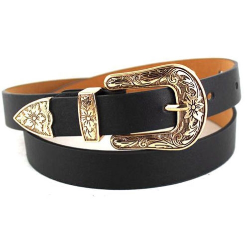Women Black Leather Western Cowgirl Waist Metal Buckle Waistband New Hot, Gold single button black bottom, Gold double buckle black bottom, Silver single button black bottom, Silver double buckle black bottom, Widened gold double buckle black bottom... - Image 5