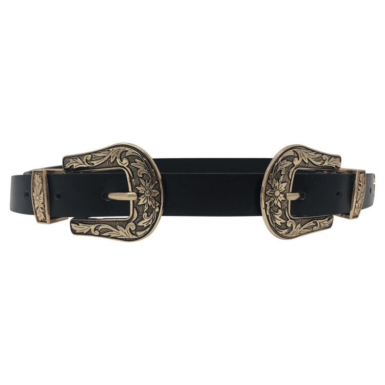 Women Black Leather Western Cowgirl Waist Metal Buckle Waistband New Hot, Gold single button black bottom, Gold double buckle black bottom, Silver single button black bottom, Silver double buckle black bottom, Widened gold double buckle black bottom... - Image 6