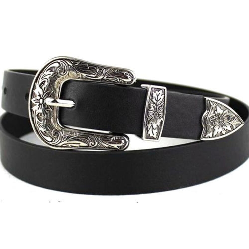Women Black Leather Western Cowgirl Waist Metal Buckle Waistband New Hot, Gold single button black bottom, Gold double buckle black bottom, Silver single button black bottom, Silver double buckle black bottom, Widened gold double buckle black bottom... - Image 7
