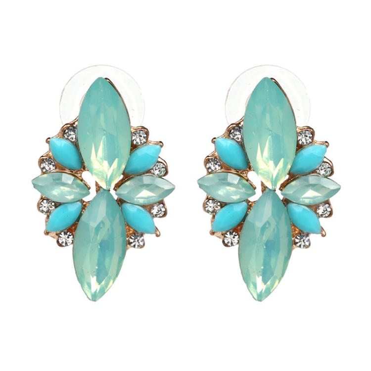 Five-leaf Petal Crystal Earrings Pink Diamond Earrings Simple Jewelry, blue, Lake blue, green, black, pink, red, white, Light green - Image 2