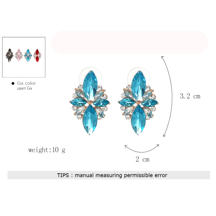 Five-leaf Petal Crystal Earrings Pink Diamond Earrings Simple Jewelry, blue, Lake blue, green, black, pink, red, white, Light green - Image 4