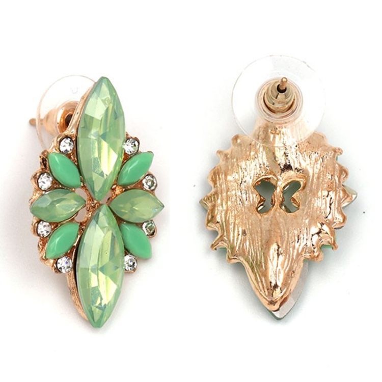 Five-leaf Petal Crystal Earrings Pink Diamond Earrings Simple Jewelry, blue, Lake blue, green, black, pink, red, white, Light green - Image 5