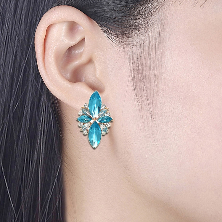 Five-leaf Petal Crystal Earrings Pink Diamond Earrings Simple Jewelry, blue, Lake blue, green, black, pink, red, white, Light green - Image 6