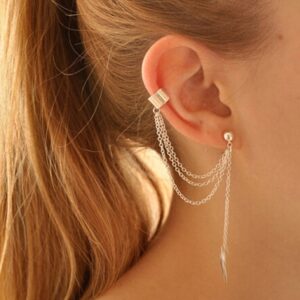 Women Fashion Vintage Charm Leaf Tassels Earrings, Silver Plated, Gold-color