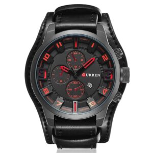 Curren M8225 Army Military Leather Band Men Quartz Watch, Black Red, Black Yellow, Black Grey, Black White, Black Brown
