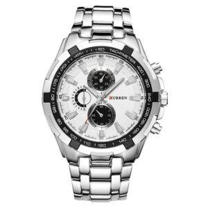 CURREN 8023 Men Stainless Steel Analog Sport Quartz Watch, White case white face, Silver case gold face, Silver case gold ring black face, Black case white face, Black case black face, Black case gold ring white face, Black case gold face...