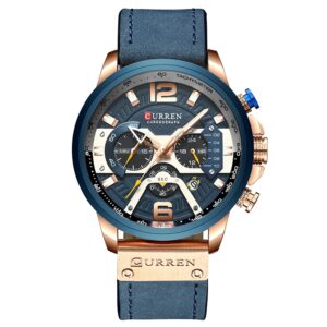 CURREN M8329 Casual Sport Leather Watch for Men, Rose blue, Rose black, Gold black, Black Khaki, White black