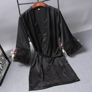 Robes  Elegant Sleepwear Sexy Lace Women Dressing Kimono Silk Bath Robe, M, L, XL, XXL