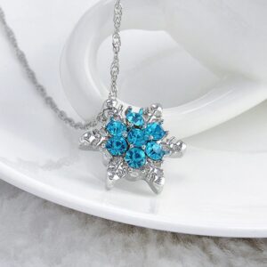 Charm Vintage Crystal Snowflake Zircon Flower Silver Necklaces Pendants Jewelry Gift for Women, Sea Blue, Sky Blue