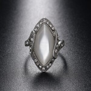 Vintage Silver Plated White Big Oval Opal Ring For Women, 10, 7, 8, 9