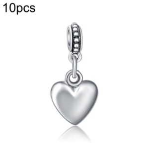 10pcs Heart Shape Smooth Surface Bead Silvering Big Hole Charm Pendants Fit Necklace