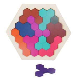 Kids 3D Wooden Puzzles Toy Children Geometry Tangrams Honeycomb Puzzles IQ Brain Training Educational Toys, 10 PCS, 14 PCS