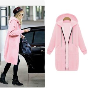 Women Hooded Long Sleeved Sweater In The Long Coat, XL, XXL, XXXL