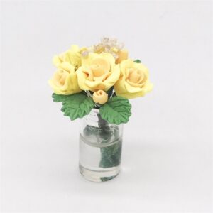 Mini Dollhouse Living Room Decoration Garden Scene Potted Roses, Yellow, Pink, Red, Rose Red