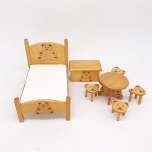 1:12 Mini Doll House Pocket Children Bedroom Small Bear Bed Set, Bear Bed Set