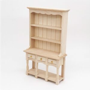 Dollhouse Furniture Miniature Study Room Decoration Wooden Bookcase Cabinet with Drawers, Wooden Bookcase