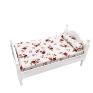 1:12 Mini House Toy Simulation Bedroom White Single Bed, Bedroom White Single Bed