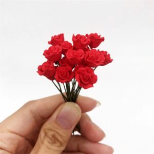 10 PCS 1:12 Mini Doll House Garden Bedroom Scene Decoration Roses, Dark Red