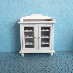 1:12 Mini House Toy Simulation Walnut Wine Cabinet, White, Walnut Color