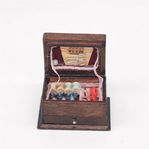 1:12 Mini House Toy Simulation Classical Solid Wood Chinese Retro Sewing Box, Sewing Box