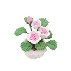 1:12 Mini House Toy Pocket Ornaments Simulation Potted Plant Rose, Pink and White Rose