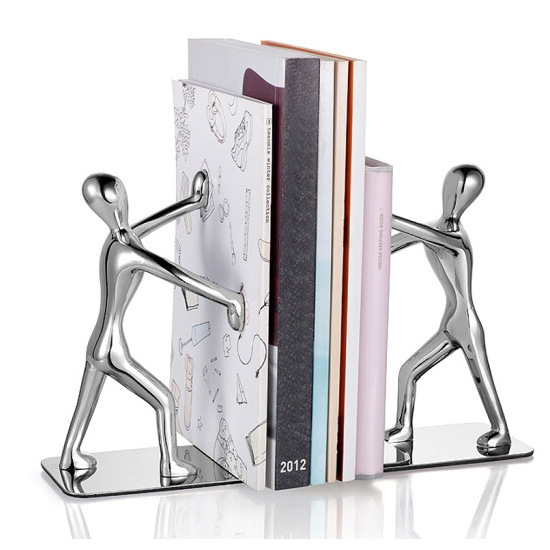 Pair Small Person Standing Decoration Creative Desk Bookshelf Metal Book Push Plate