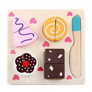 Children Wooden Cutting Fruits and Vegetables Educational Toys Kitchen Pretend Game Cooking Educational Toys, Pastry, Pea, Fish, Strawberry, Carrot