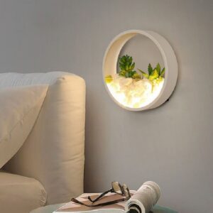 Living Room Background Wall Bedroom Bedside Round Succulent Garden Decorative Wall Lamp, 20 x 5 cm, 30 x 5 cm
