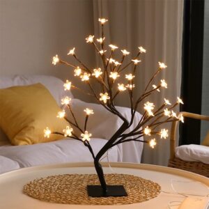 Cherry Tree Lamp Table Lamp Room Layout Decoration Creative Bedside Night Light Gift, 24 Lights Bauhinia Black Tree, 36 Lights Bauhinia Black Tree, 48 Lights Bauhinia Black Tree, 24 Lights Fiber Optic White Tree, 36 Lights Fiber Optic White Tree...