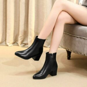 Autumn  Winter Glitter Square Heel Pointed Low-Top Women Boots, 32, 33, 34, 35, 36, 37, 38, 39, 40, 41, 42, 43, 44, 45