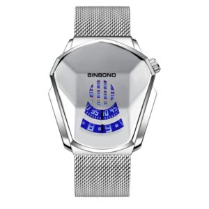 BINBOND Locomotive Concept Watch Men Live Black Technology Watch, White Net Belt White Steel White Face, Gold Net Belt Full Gold Blue Face, Gold Net Belt Full Gold Gold Face, Black Net Belt Black Steel Blue Face, Black Net Belt Black Steel White Face...