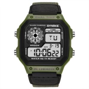 SYNOKE 9619B Nylon Canvas Strap Luminous Waterproof Digital Watch, Green Head Green Belt, Green Head Black Belt, Black Head Black Belt, Black Head Green Belt