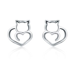 Simple Plain Silver Cat Earrings Sterling Silver Hollow Female Earrings Small Animal Silver Jewelry