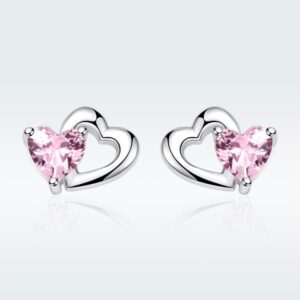 Heart-shaped S925 Sterling Silver Earrings with Gemstones