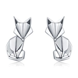 S925 Animal Earrings Jewelry Origami Fox Sterling Silver Girls Earrings