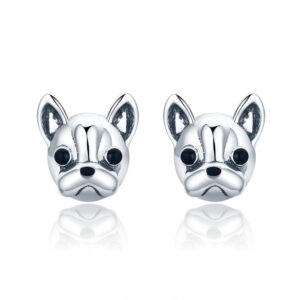 S925 Sterling Silver Animal Earrings Bulldog Plain Silver Earrings