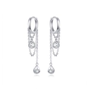 Sterling Silver Earrings Zircon Tassel Long Earrings S925 Girl Earrings jewelry