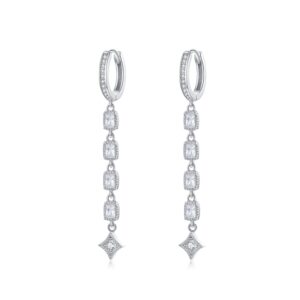 Zircon Earrings Long Sterling Silver S925 Platinum Plated Earrings