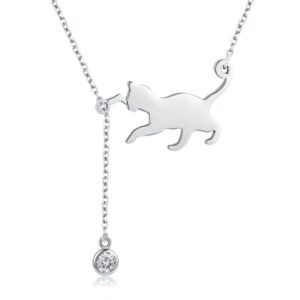 Naughty Kitten S925 Sterling Silver With Zircon Necklace