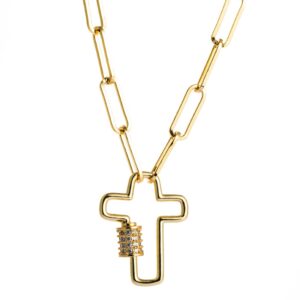 Brass Micro-inlaid Zircon Delicate Clavicle Chain Cross Pendant Necklace, Cross, Girl