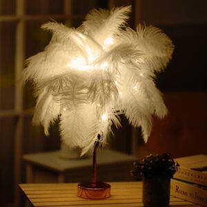 Ostrich Feather Table Lamp Wrought Iron Night Light LED Copper Wire Lamp, Yellow, Grey, Violet, Orange, Royal Blue