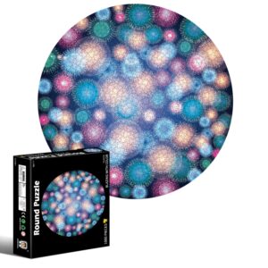 Round Shape Irregular Plane Puzzle Jigsaw Toy 1000 Pieces, Colorful Fireworks, Lucky Flowers, Lion, Spaces, Mars, California Christmas, Chameleon, Gemstone, Pumpkin Halloween, Jellyfish, White Tiger, Sky City, Spider