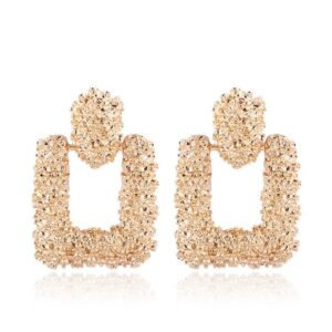Vintage Earrings for Women Gold Color Geometric Statement Earring  Texture Metal Drop Earing Hanging Fashion Jewelry