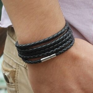 Couple Leather Bracelet Men Charm Vintage Black Bracelet, Black, Black Coffee, Black White, Coffee, Orange, Purple, White, Yellow