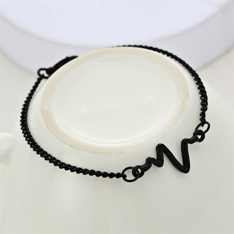 10 PCS Simple Personality Bileklik Ecg Figure Lightning Bracelet Couple Heartbeat Frequency Bracelet, black, gold, Silver - Image 2